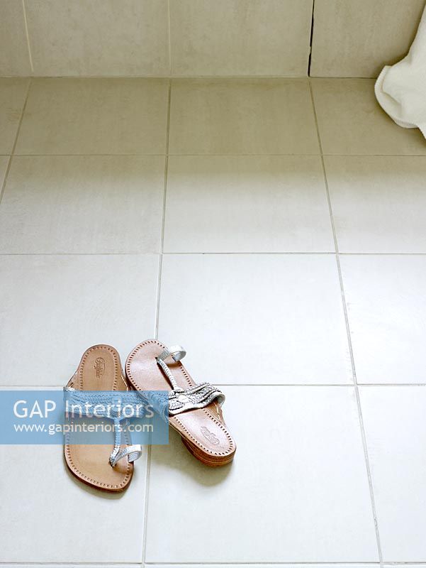Detail of tiled bathroom floor
