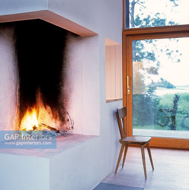 Detail of Scandinavian style fireplace 
