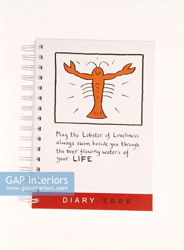 Close-up of a diary with a lobster