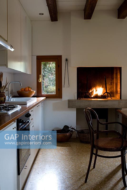 Country kitchen with open fire