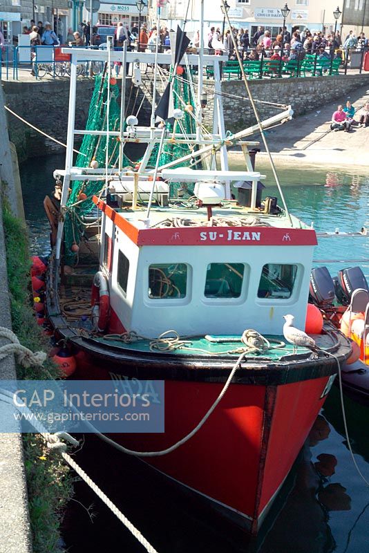 Red fishing boat in Padstow harbour