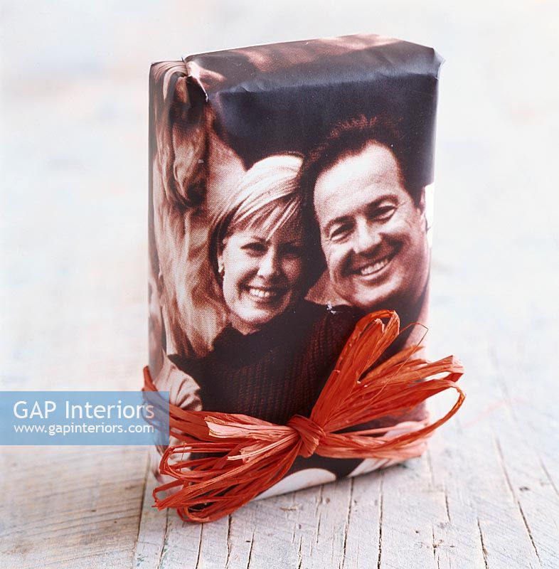 Present with a photo used as gift wrapping