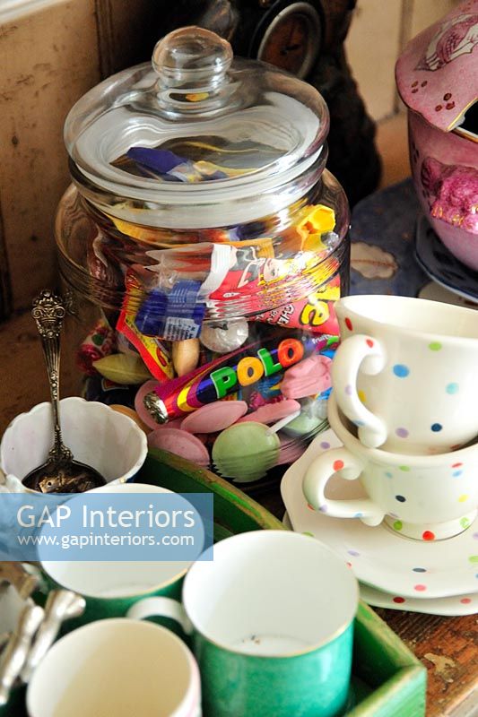 Tea tray with jar of sweets 