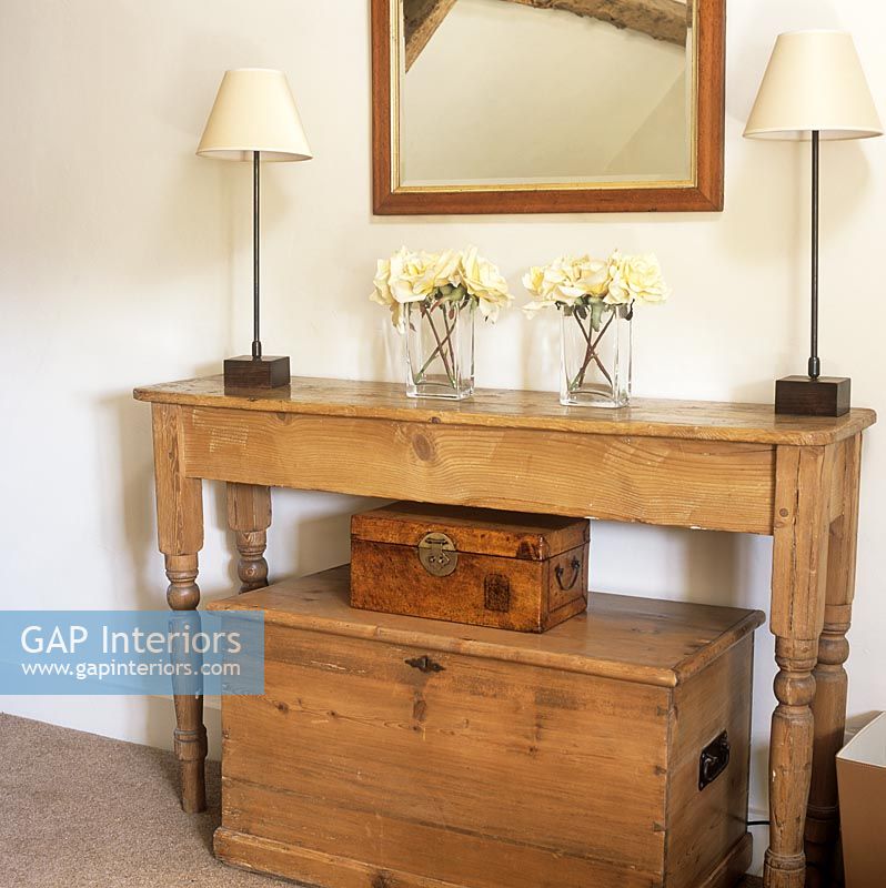Wooden table and storage boxes 