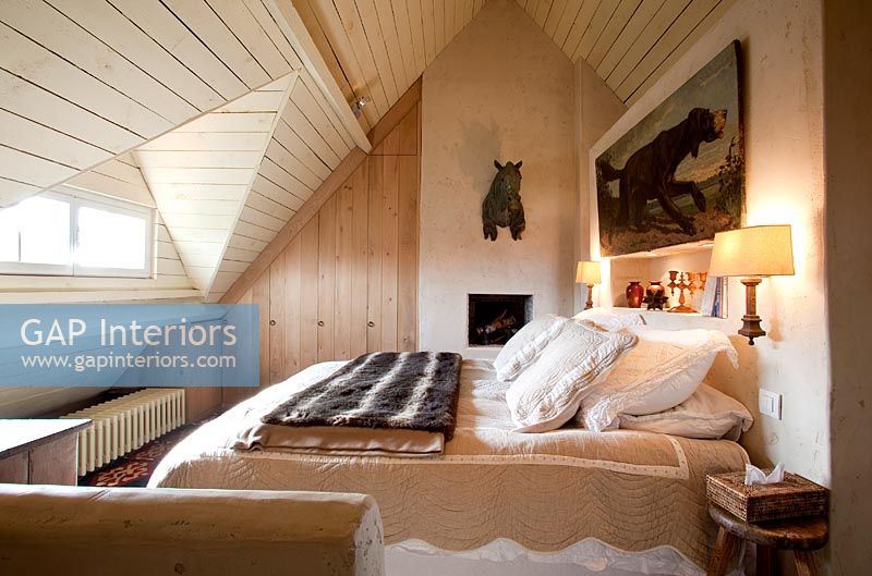 Modern bedroom in attic space