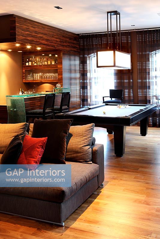 Modern open plan games and bar area 