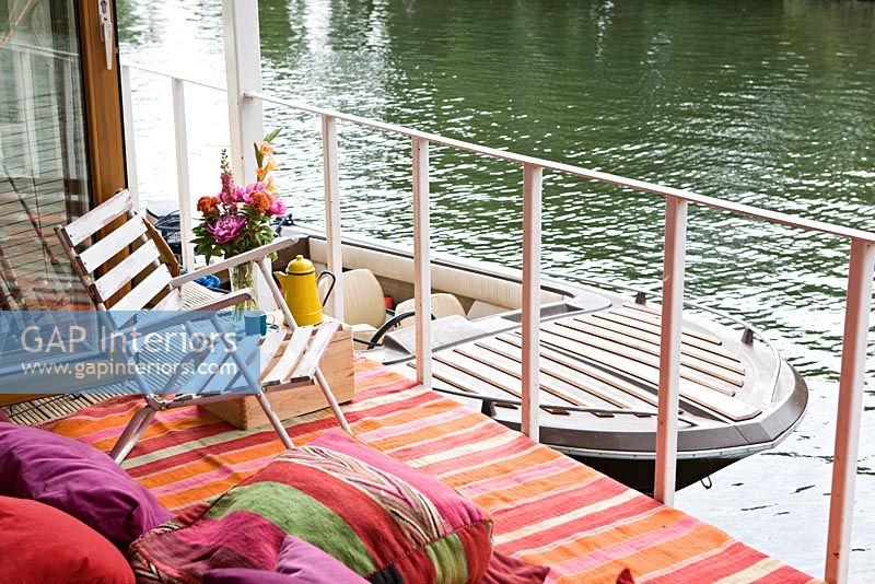 Modern balcony on houseboat