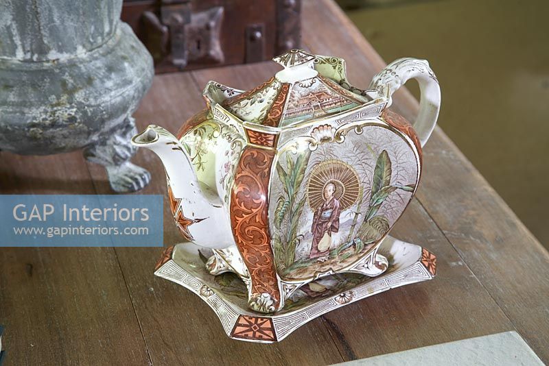 Ornate antique tea pot, detail