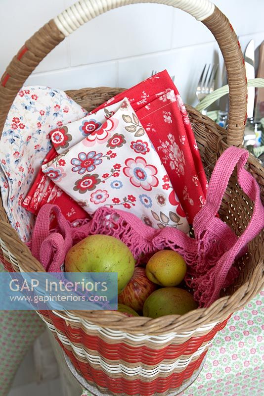 Basket of apples and frabrics, detail 