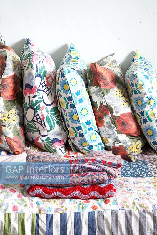 Colourful cushions and fabrics, detail 