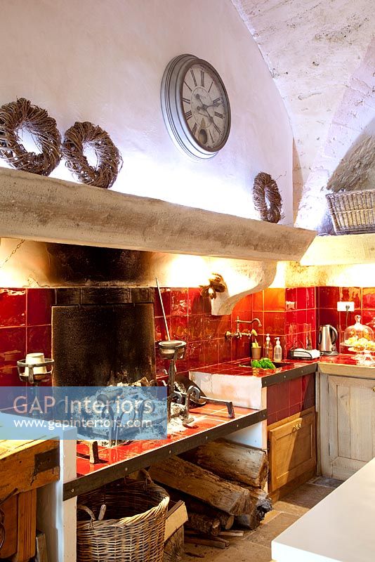 Country kitchen with fireplace 