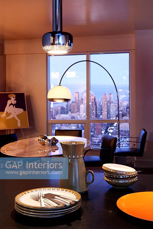 Modern dining room with views of New York city