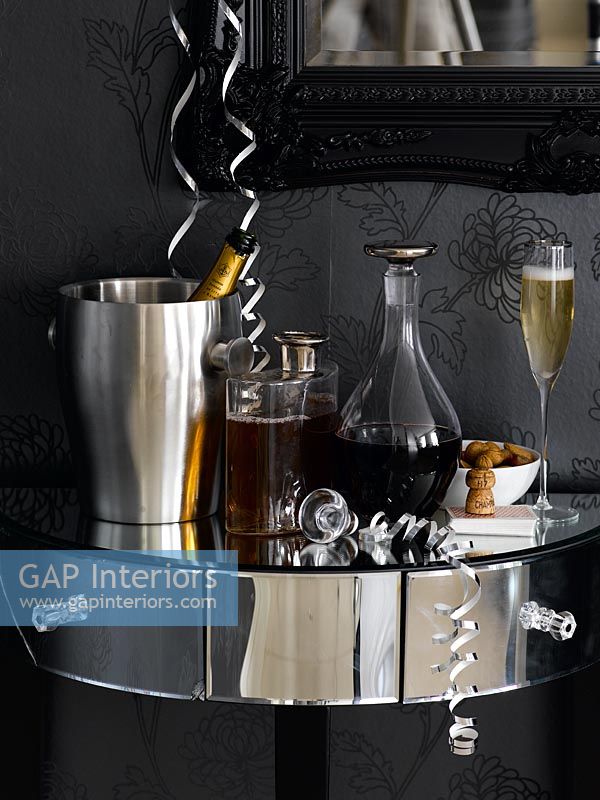 Drinks on mirrored console table