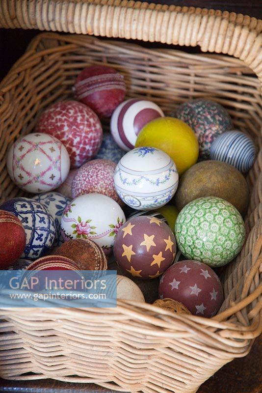 Detail of basket of decorative balls 
