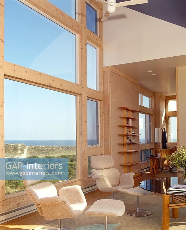 Modern living room with sea views 