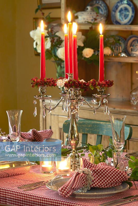 Decorative candelabra on Christmas dining table