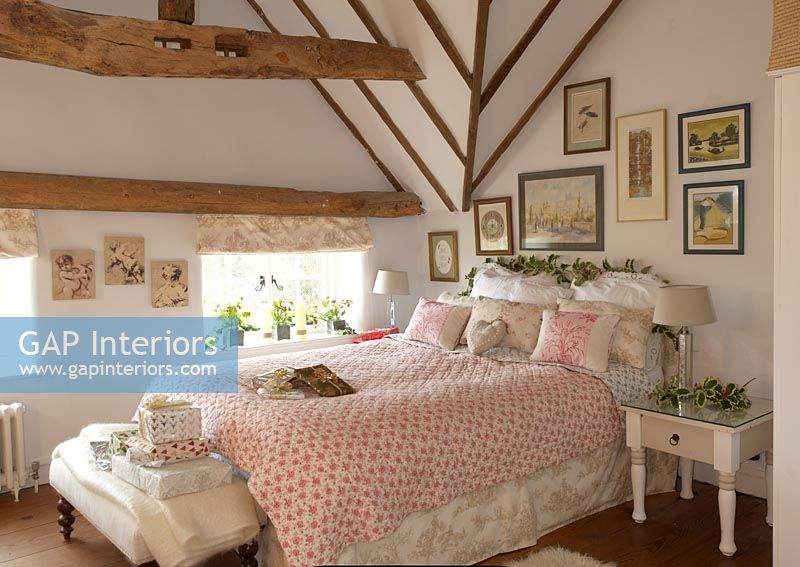 Country bedroom with Christmas decorations 