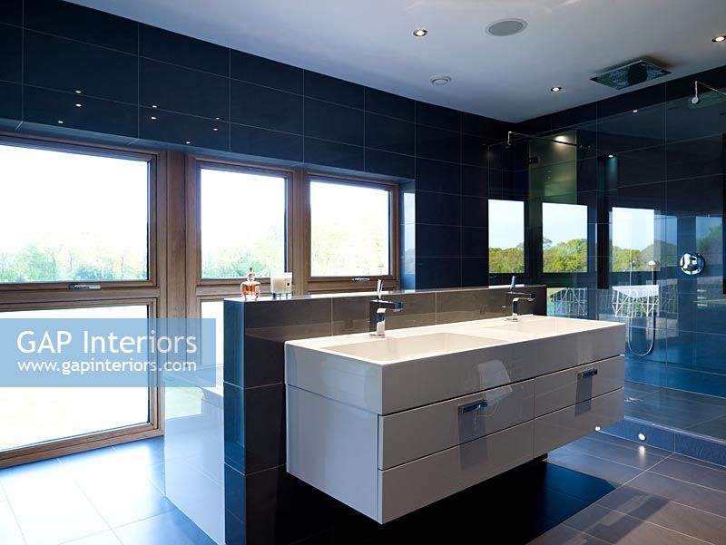 Twin sinks in contemporary bathroom 