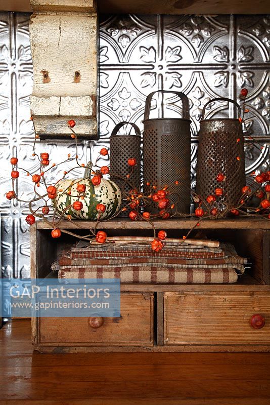Collection of vintage graters on sideboard 