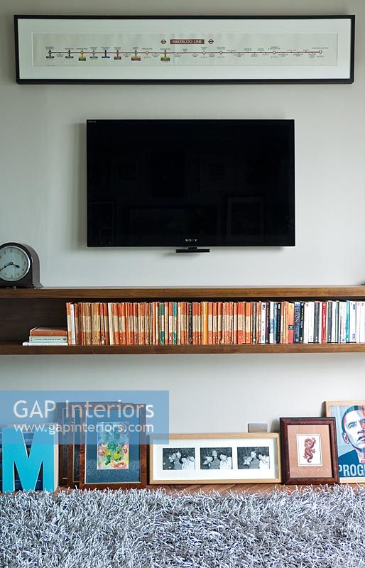 Television on modern living room wall 