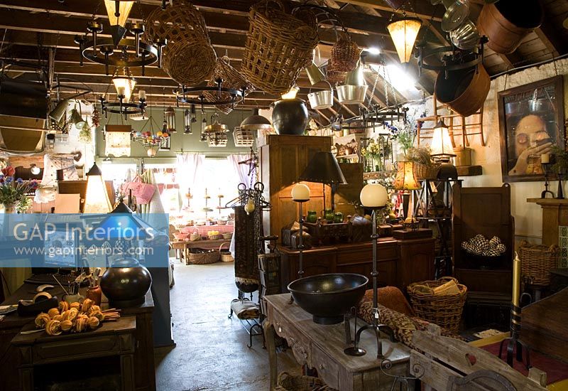 Vintage items in cluttered shop