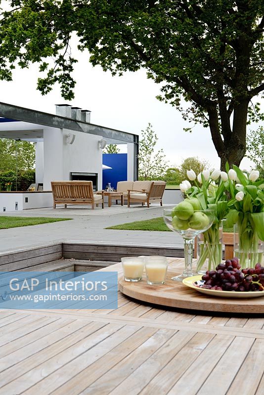 Garden furniture on modern terrace 