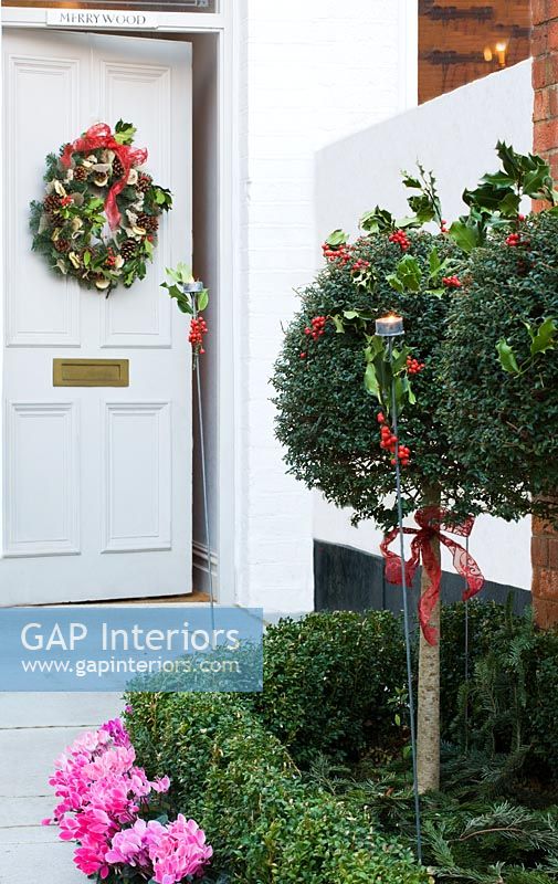 Front door with wreath