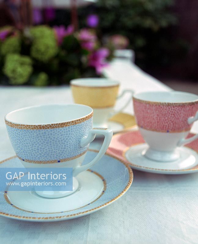 Tea cups on garden table