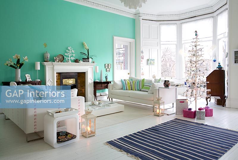 Contemporary living room decorated for Christmas