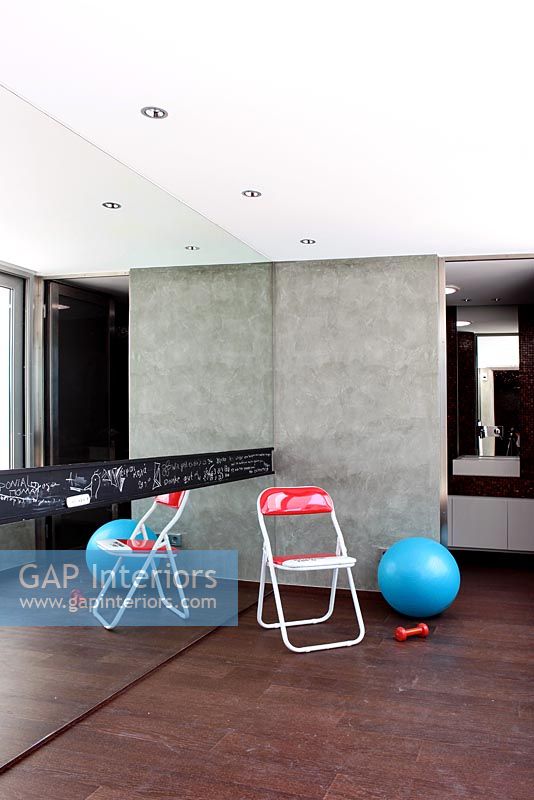 Contemporary playroom with mirrored wall