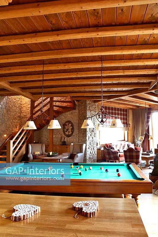 Pool table in country living room