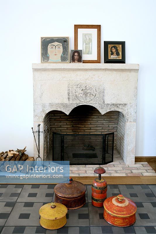 Traditional stone fireplace
