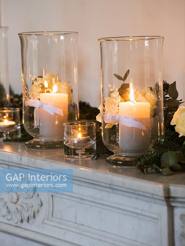 Decorative marble mantlepiece with Roses and candles