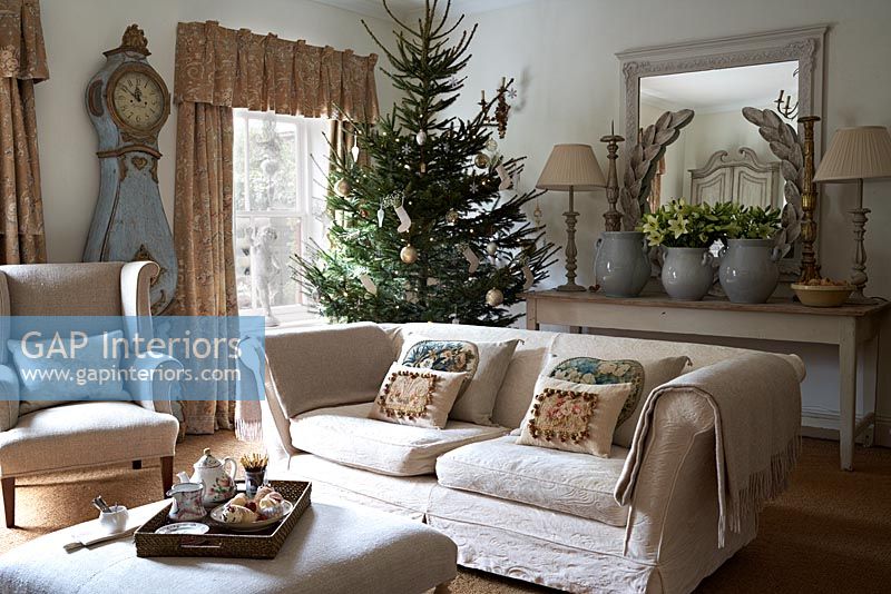 Classic living room with christmas tree