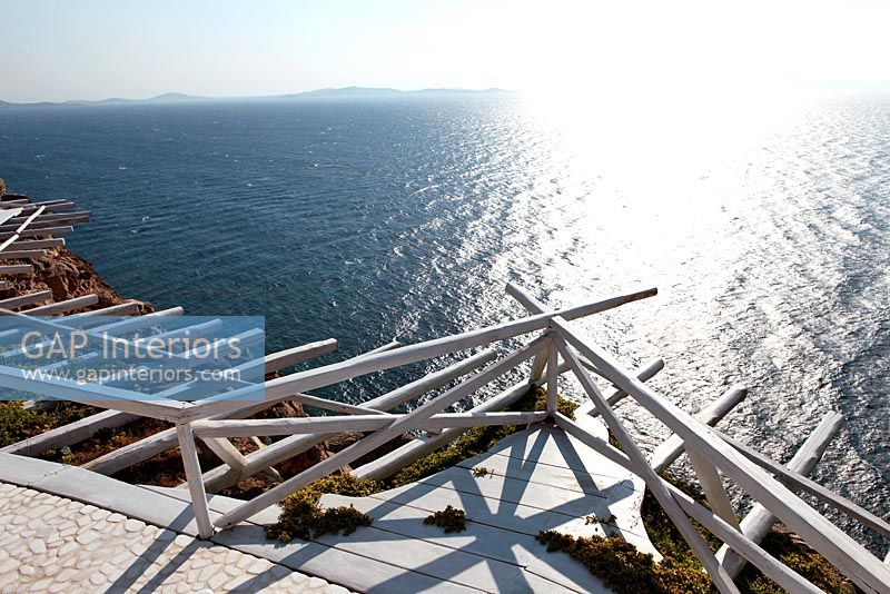 Viewing platform overlooking sea, Mykonos, Greece
