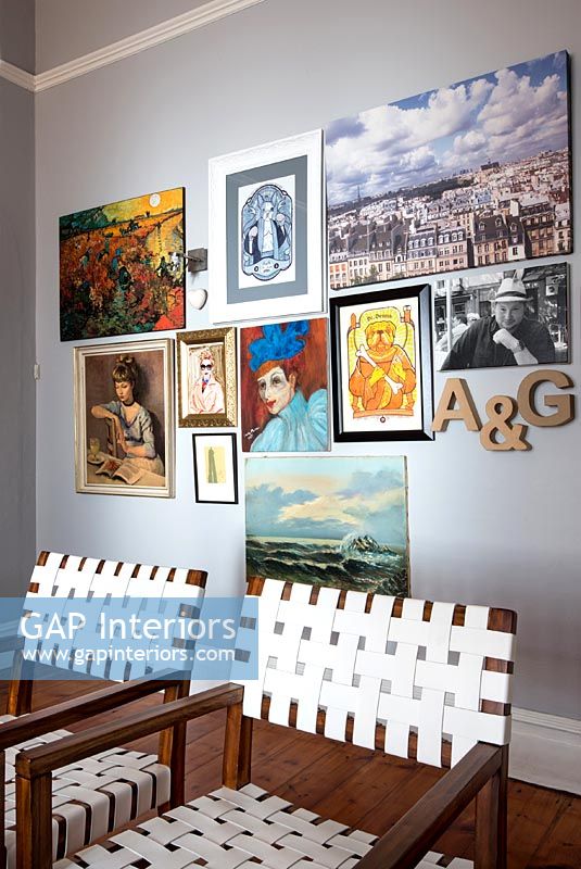 Modern living room with artwork display