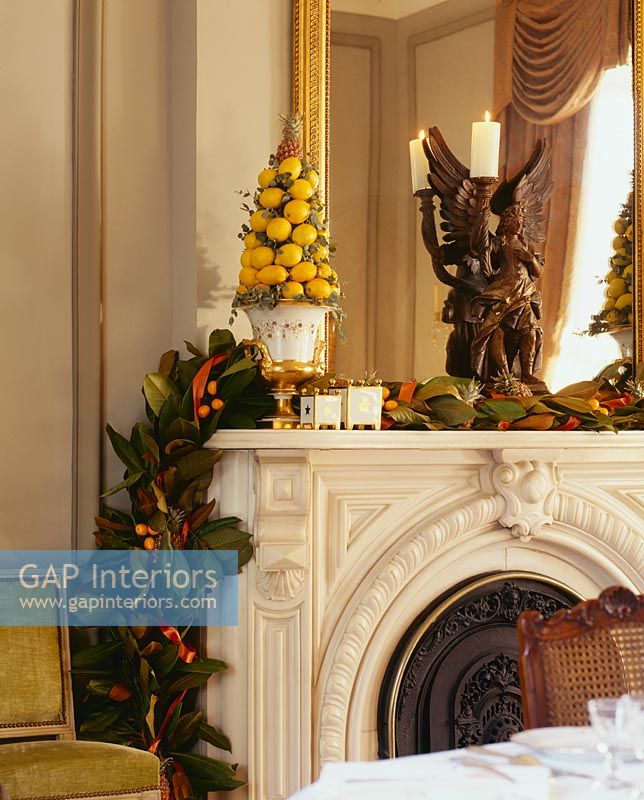 Classic fireplace with christmas decorations