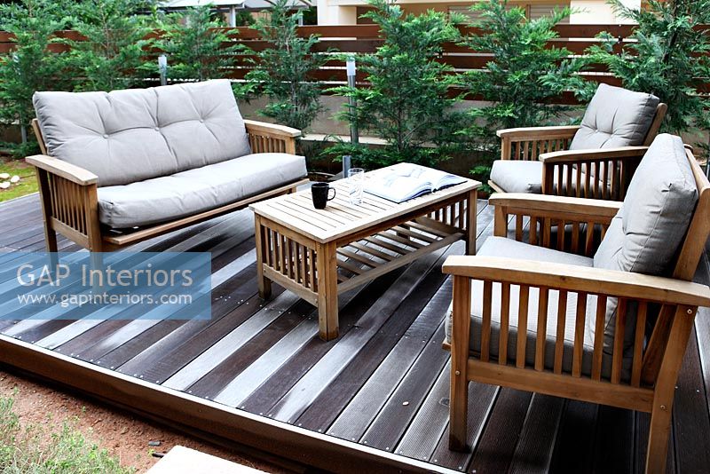 Modern garden furniture on decking