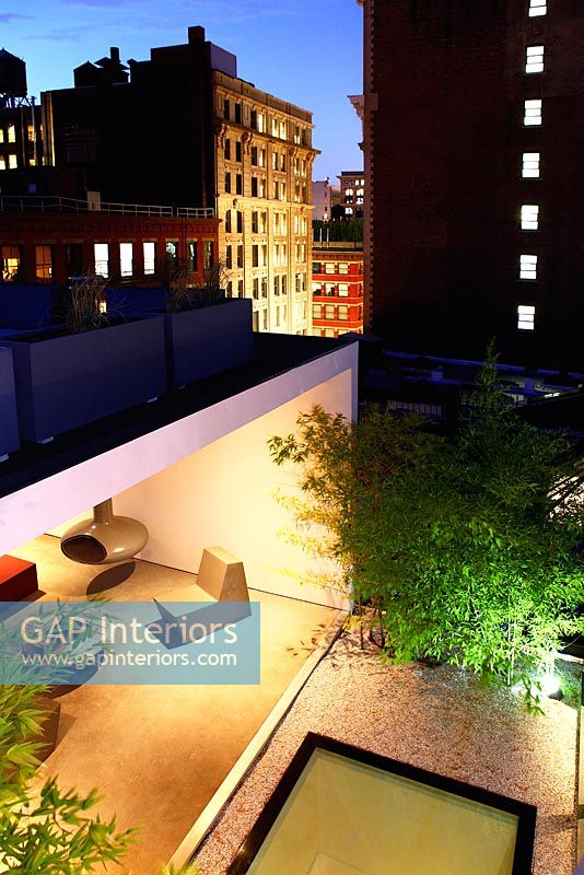 Contemporary roof terrace at night