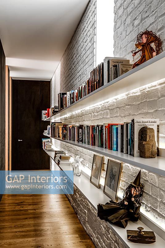 Bookshelves in hallway