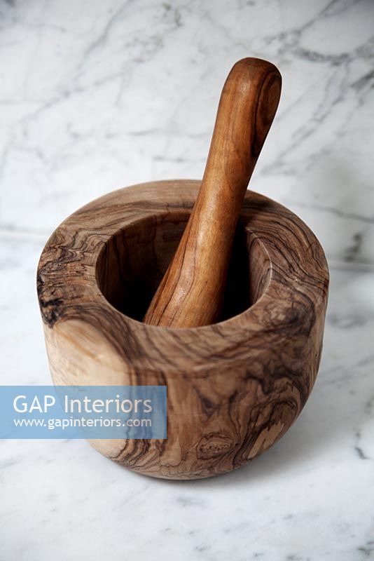 Wooden pestle and mortar