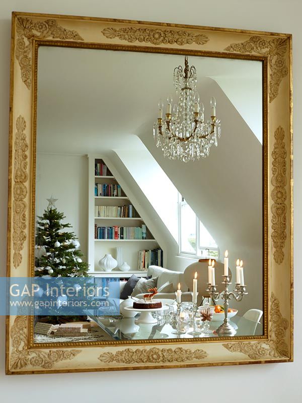 Open plan apartment decorated for christmas