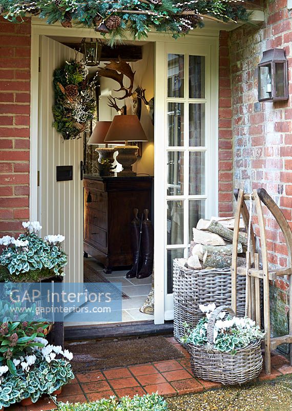 Cottage front door at christmas