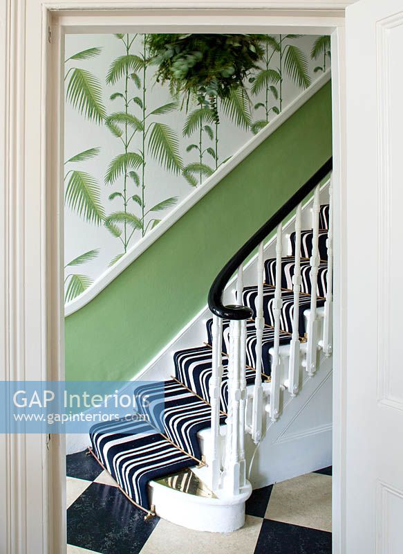 Striped runner on stairs