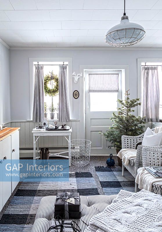Monochrome living room with christmas decorations