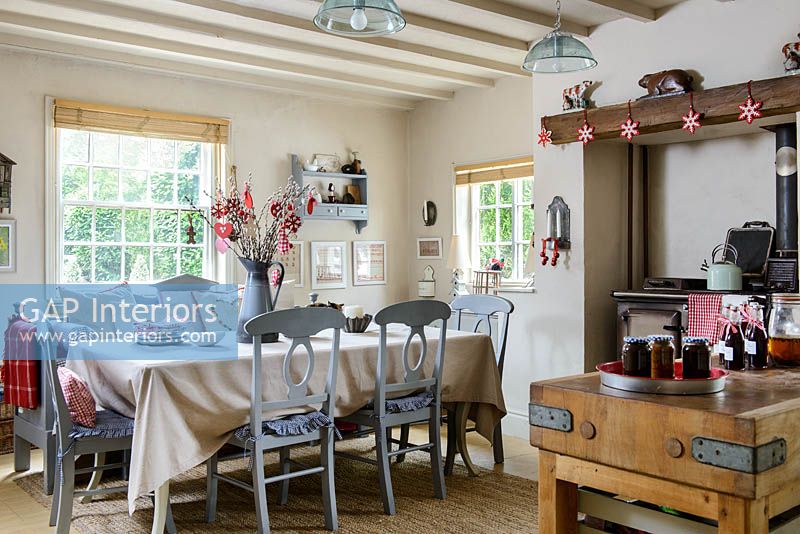 Country kitchen diner decorated for christmas
