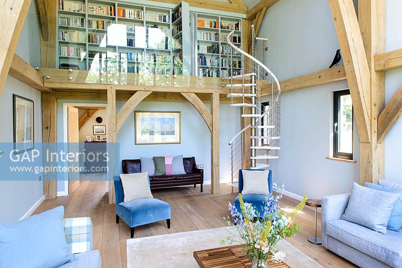 Open plan living room with mezzanine