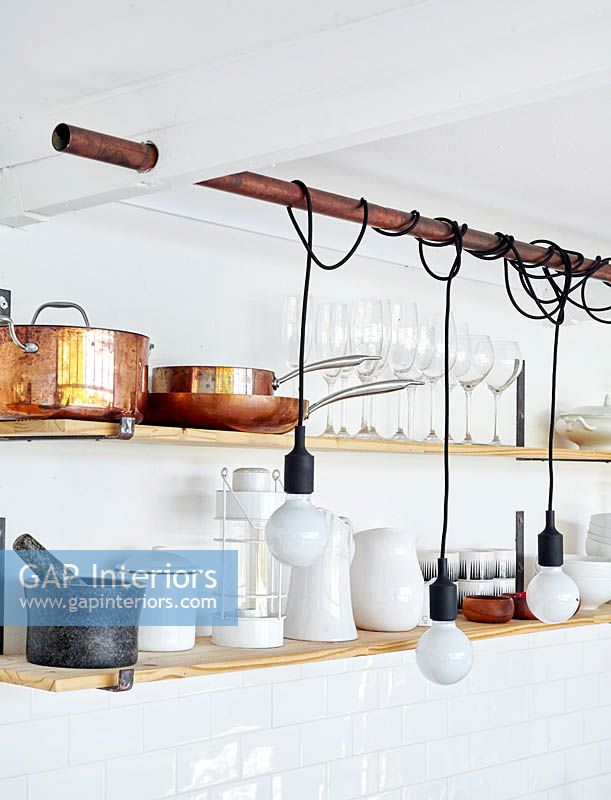 Wooden kitchen shelves
