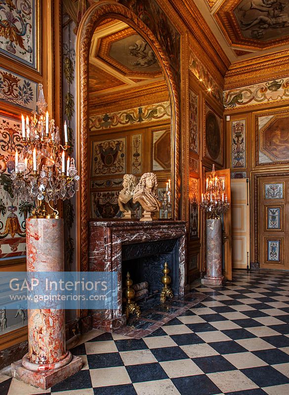 Christmas in the dining room with bust of Le Brun on mantlepiece, Vaux le Vicomte