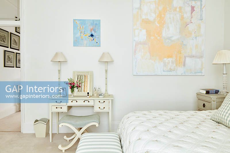 Abstract paintings in bedroom